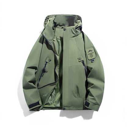 Men's Windproof and Waterproof Functional Parka with Zipper Pockets and Adjustable Hood