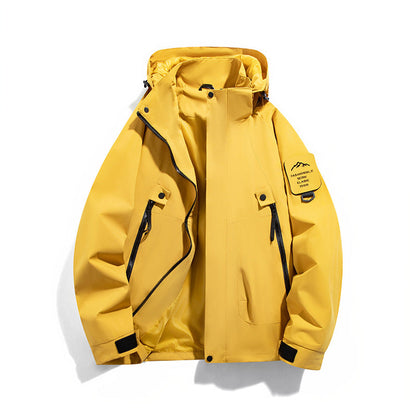 Men's Windproof and Waterproof Functional Parka with Zipper Pockets and Adjustable Hood
