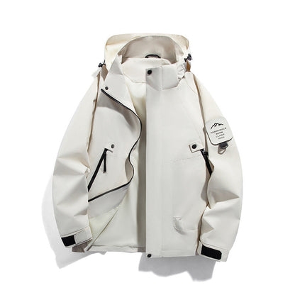 Men's Windproof and Waterproof Functional Parka with Zipper Pockets and Adjustable Hood