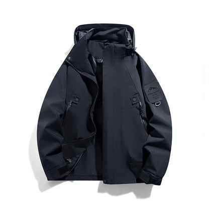 Men's Windproof and Waterproof Functional Parka with Zipper Pockets and Adjustable Hood