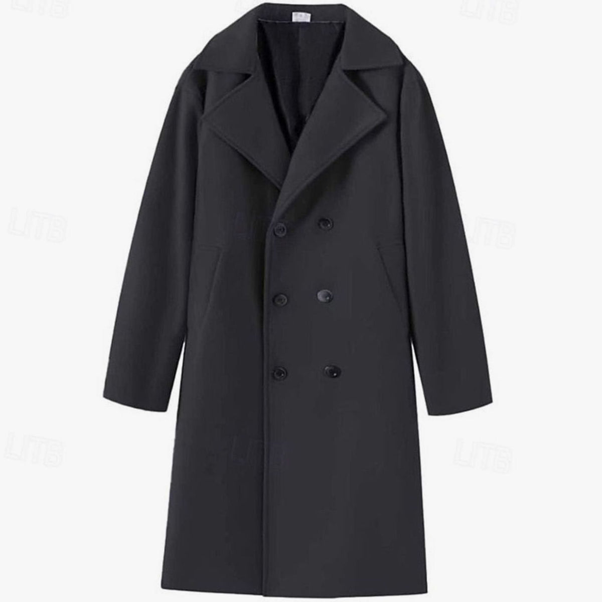Men's Wool Double-Breasted Tailored Long Overcoat
