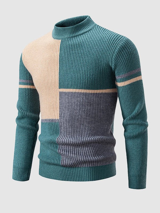 Terrence | Men's Mock Neck Color Block Sweater - Image 1