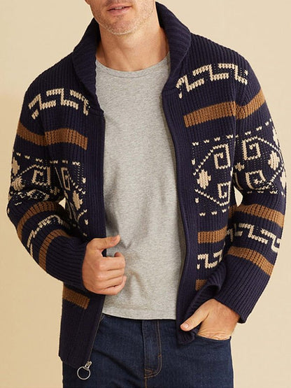 Joel | Men's Shawl Collar Patterned Cardigan - Image 9