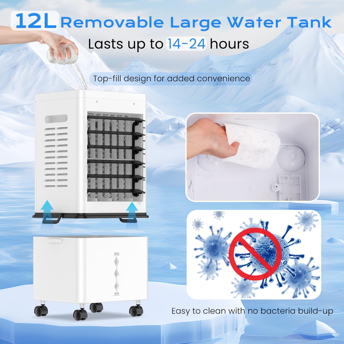 Mobile Evaporative Cooler with 12L Tank & Remote