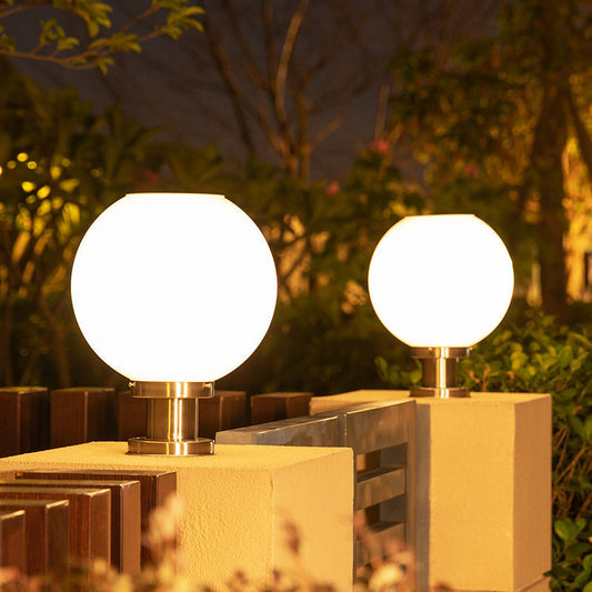 Modern Stainless Steel Globe Fence Post Light Fixture