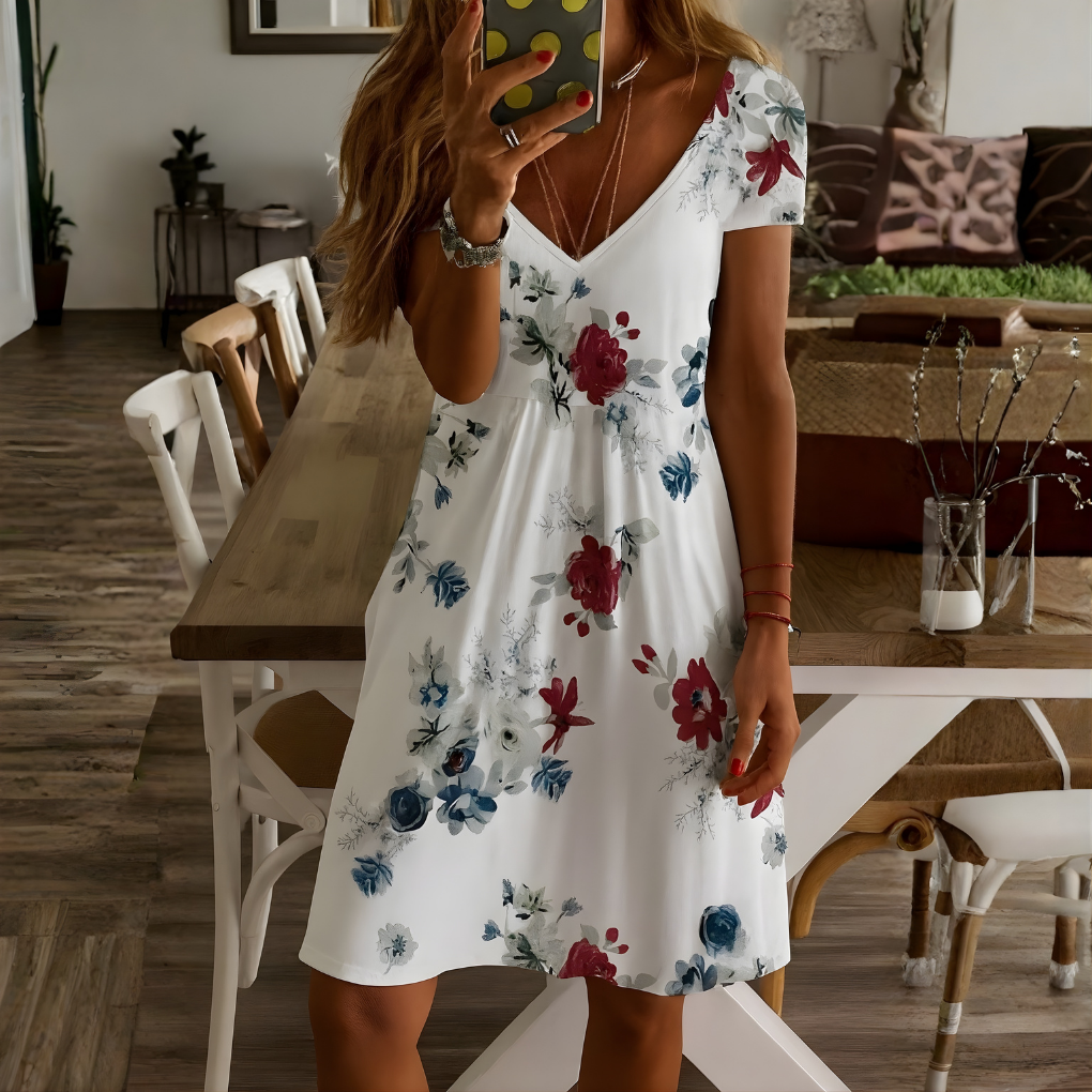 Image of Morgan | Women's V-Neck A-Line Midi Dress