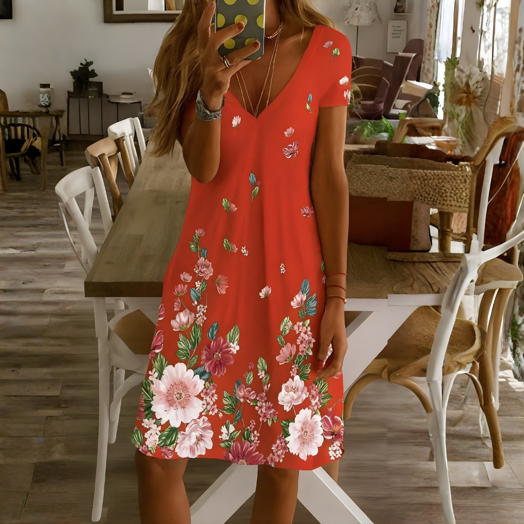 Image of Morgan | Women's V-Neck A-Line Midi Dress