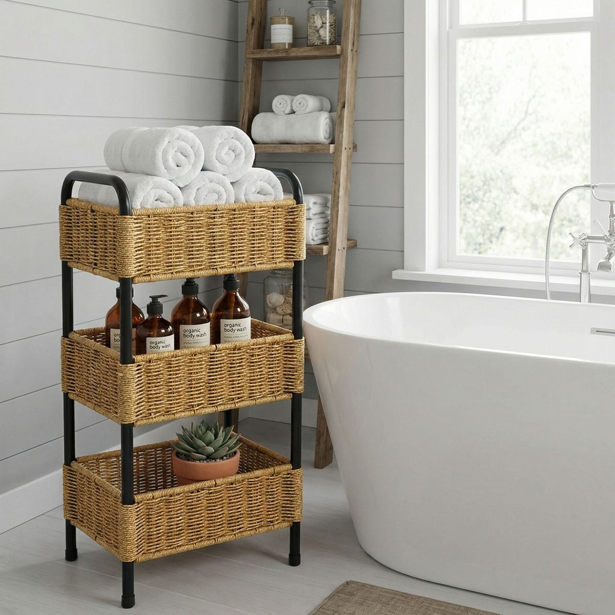 Multi-Tier Woven Bathroom Organizer Basket