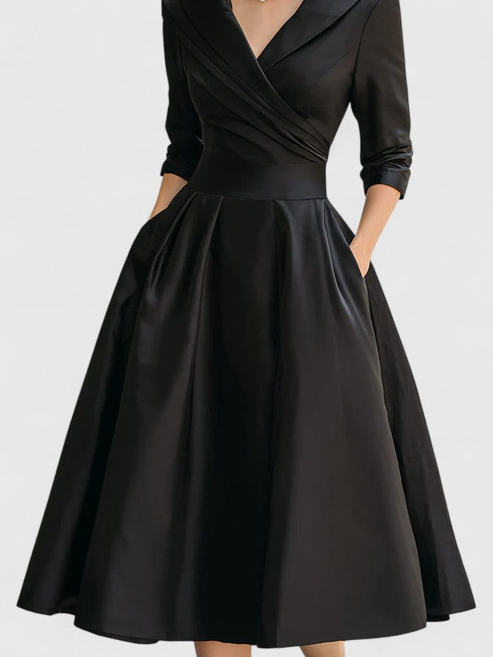 Image of Nadia | Women's V-Neck A-Line Midi Dress