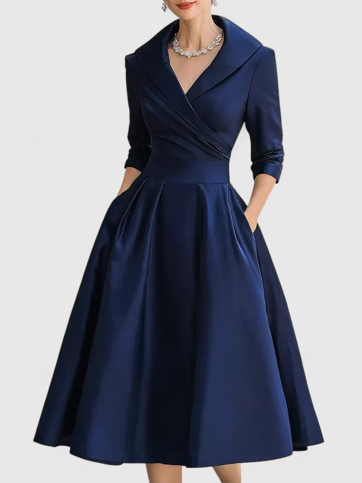 Image of Nadia | Women's V-Neck A-Line Midi Dress
