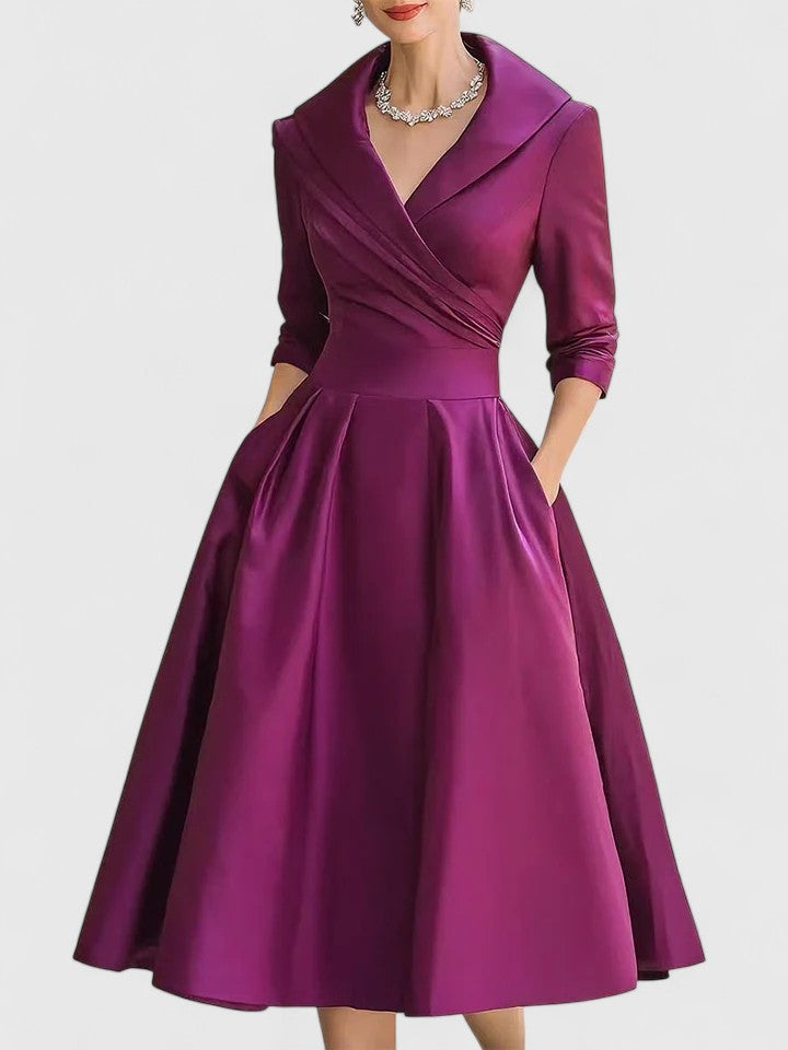 Image of Nadia | Women's V-Neck A-Line Midi Dress