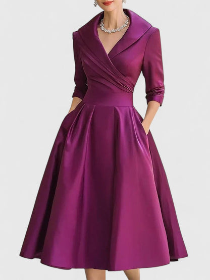 Image of Nadia | Women's V-Neck A-Line Midi Dress