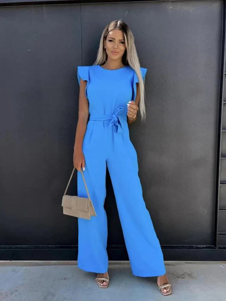 Image of Noelle | Women's Wide Leg Tie Waist Jumpsuit