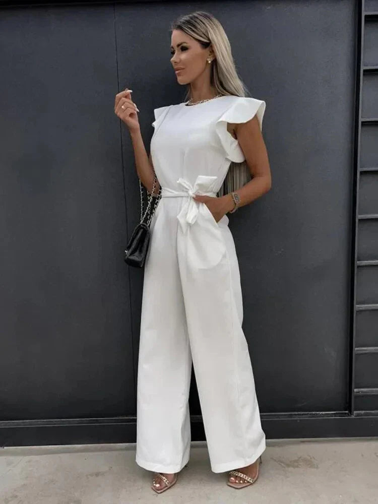 Image of Noelle | Women's Wide Leg Tie Waist Jumpsuit