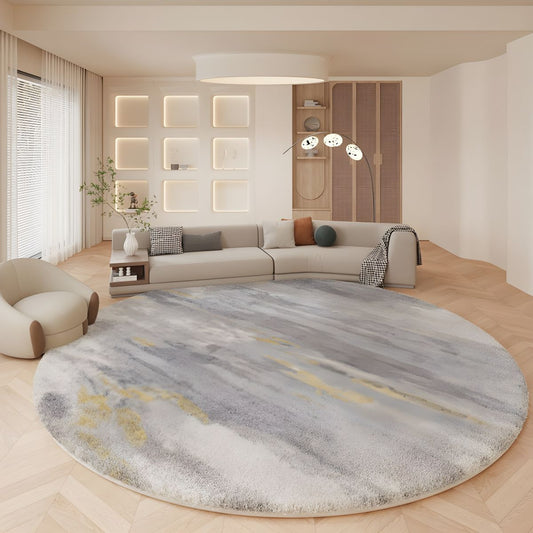 Nordic Grey Abstract Round Lambswool Rug