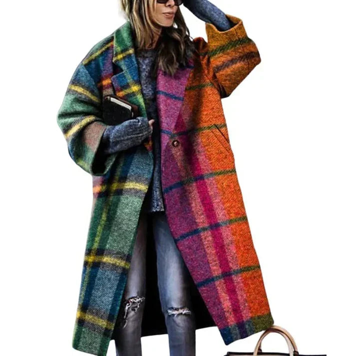 Hannah | Stylish Long Plaid Coat - Image 1