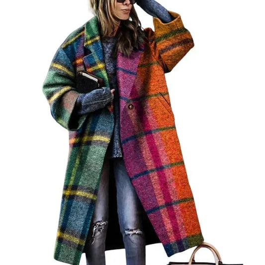 Hannah | Stylish Long Plaid Coat - Image 1