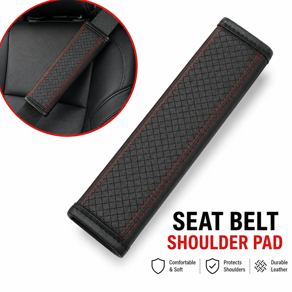Padded Anti-Slip Quilted Seat Belt Shoulder Cushion with Reinforced Stitching
