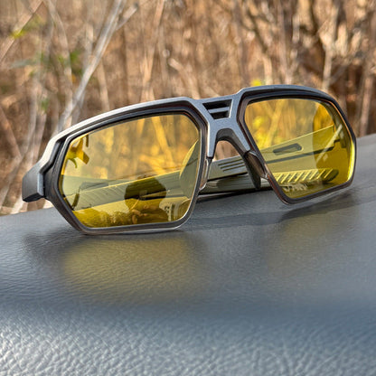 Photochromic Polarized Sports Sunglasses with Night-Enhancing Lenses and Tactical Wrap Frame
