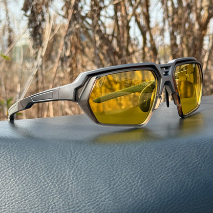 Photochromic Polarized Sports Sunglasses with Night-Enhancing Lenses and Tactical Wrap Frame