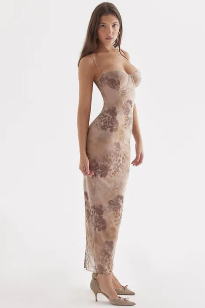 Charlene | Elegant Sheer Maxi Dress in Earthy Tones - Image 2