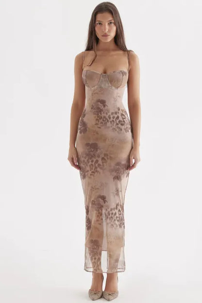 Charlene | Elegant Sheer Maxi Dress in Earthy Tones - Image 5