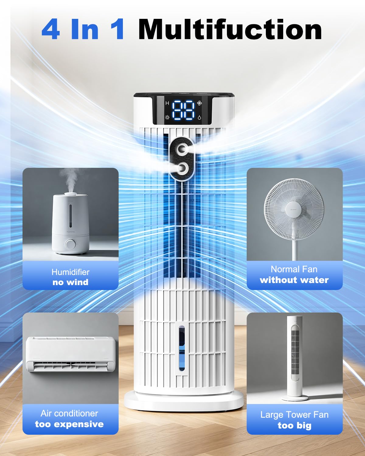 Portable Tower Fan Cooler with Humidifier & Remote