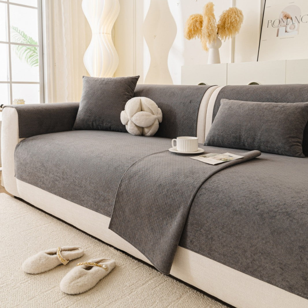 Reversible Stretch Fitted Sofa Cover with Non-Slip Backing and Plush Microfleece