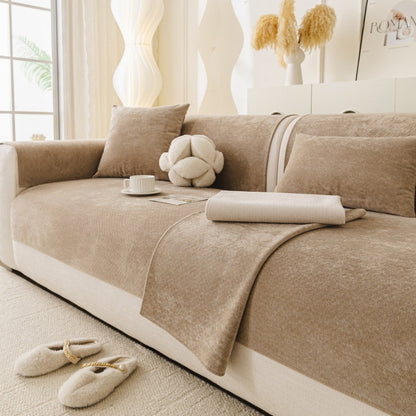 Reversible Stretch Fitted Sofa Cover with Non-Slip Backing and Plush Microfleece