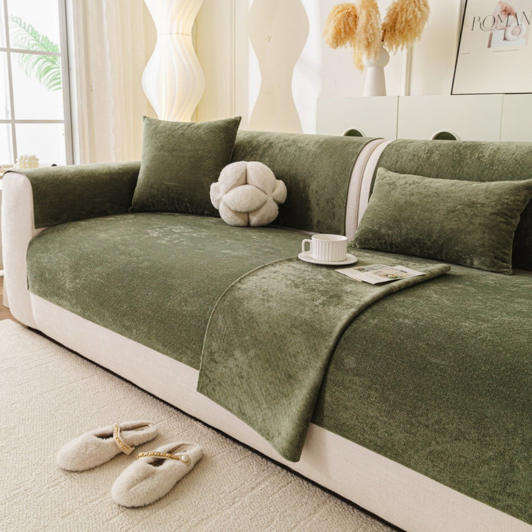 Reversible Stretch Fitted Sofa Cover with Non-Slip Backing and Plush Microfleece