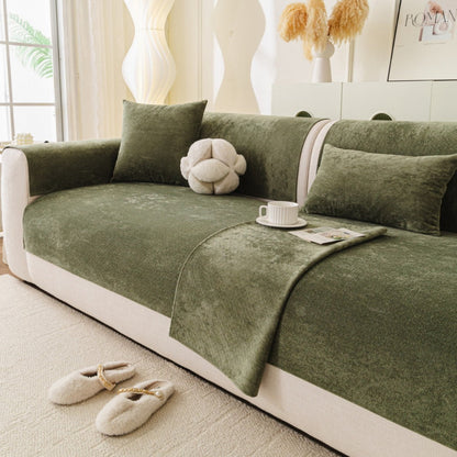 Reversible Stretch Fitted Sofa Cover with Non-Slip Backing and Plush Microfleece