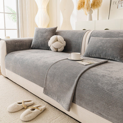 Reversible Stretch Fitted Sofa Cover with Non-Slip Backing and Plush Microfleece