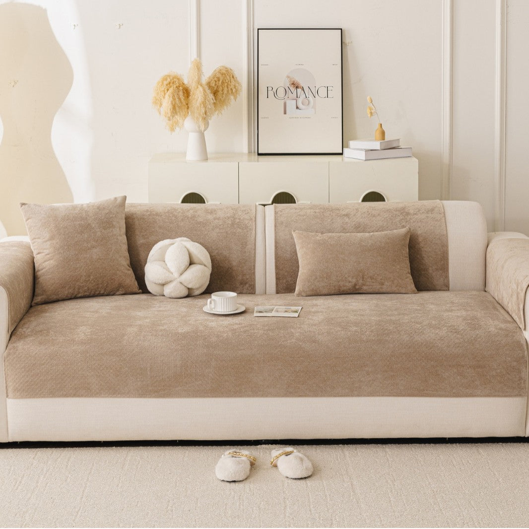 Reversible Stretch Fitted Sofa Cover with Non-Slip Backing and Plush Microfleece