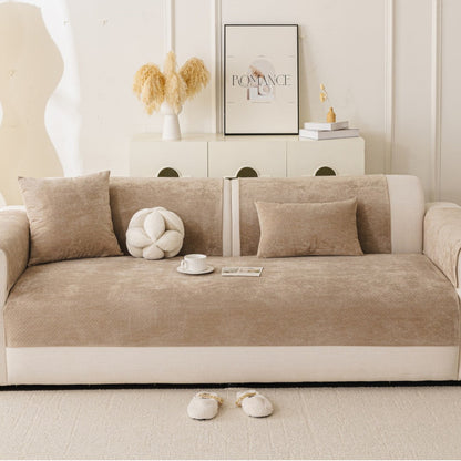 Reversible Stretch Fitted Sofa Cover with Non-Slip Backing and Plush Microfleece