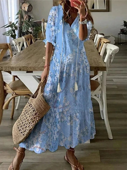 Image of Rochelle | Women's V-Neck A-Line Midi Dress