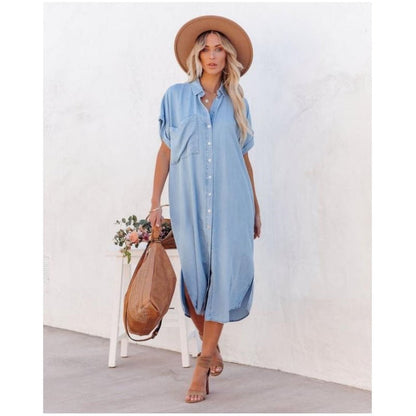 Image of Shelby | Women's Button-Down Denim Midi Dress