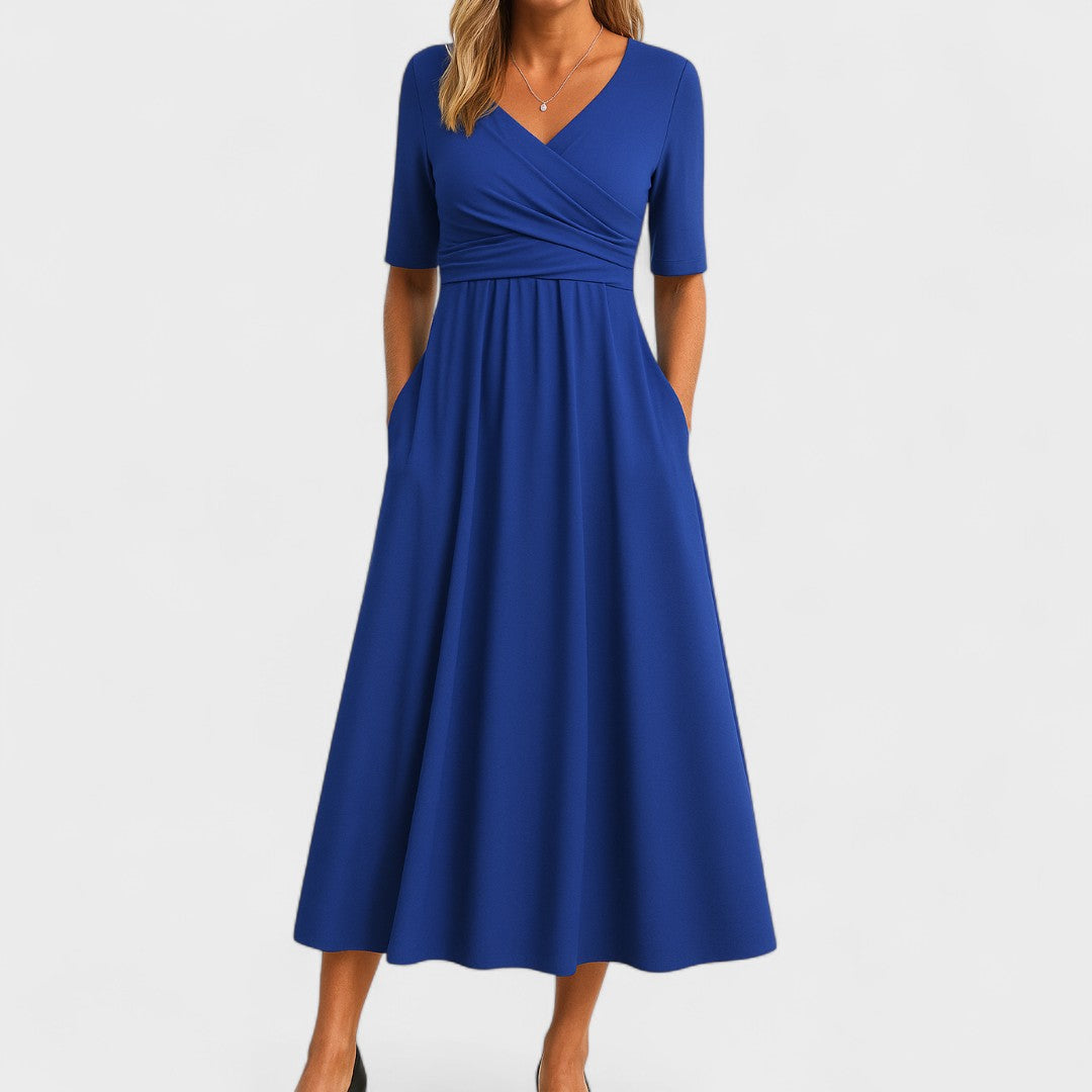 Image of Sheryl | Women's V-Neck A-Line Midi Dress