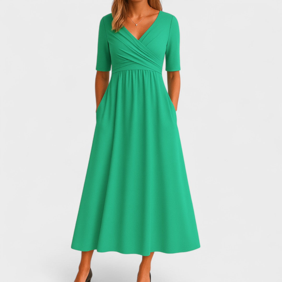 Image of Sheryl | Women's V-Neck A-Line Midi Dress