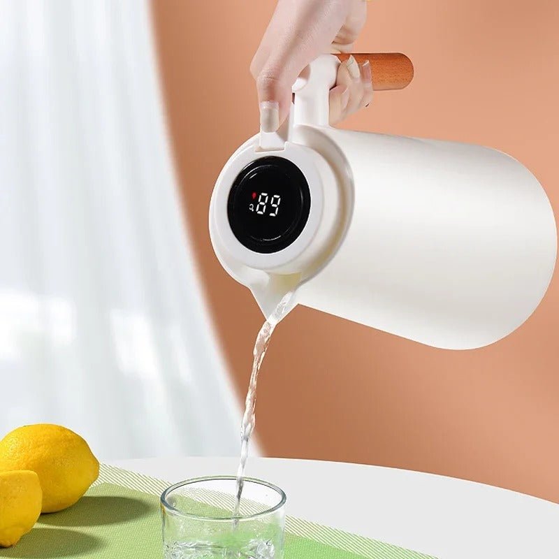 Smart Insulated Thermos Jug with Digital Temperature Display & Wooden Handle