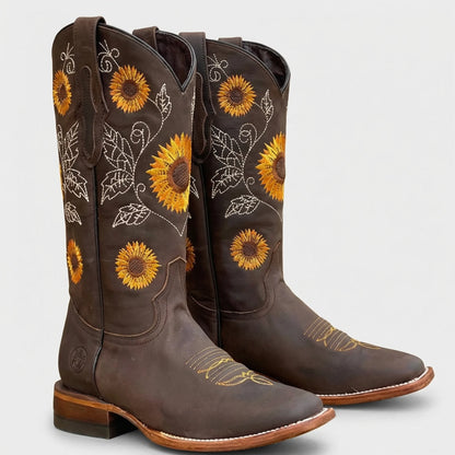 Sunflower Embroidered Western Cowboy Boots