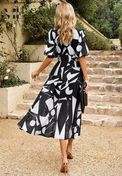 Image of Theresa | Women's V-Neck A-Line Midi Dress