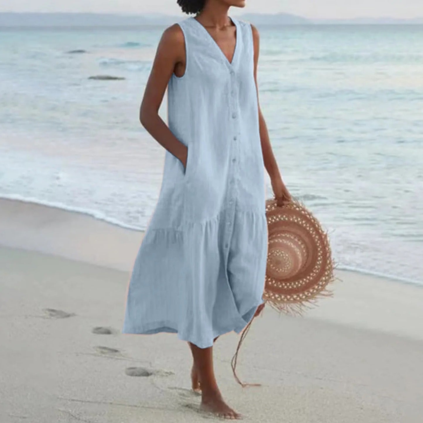 Image of Tina | Women's Sleeveless A-Line Midi Dress