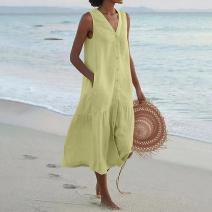 Image of Tina | Women's Sleeveless A-Line Midi Dress