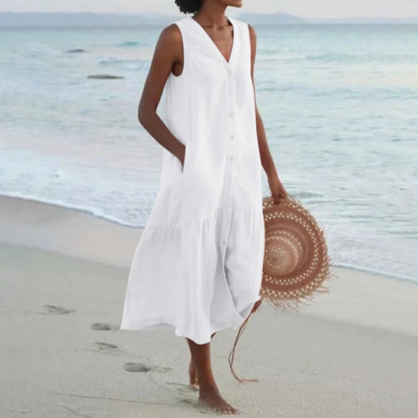 Image of Tina | Women's Sleeveless A-Line Midi Dress