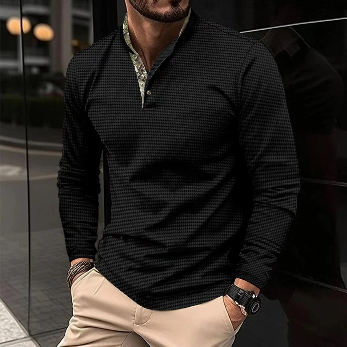 Sebastian | Men's Slim-Fit Henley Long Sleeve Shirt - Image 1