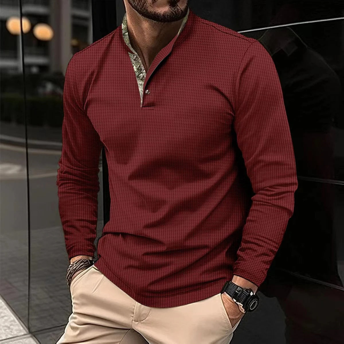 Sebastian | Men's Slim-Fit Henley Long Sleeve Shirt - Image 3