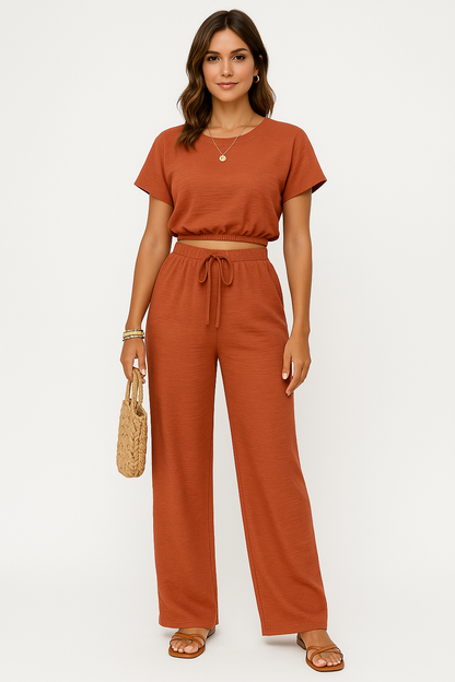 Image of Whitney | Women's Drawstring Wide Leg Two-Piece Set
