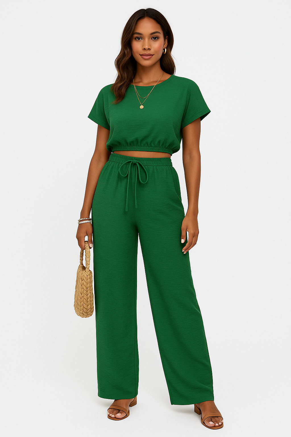 Image of Whitney | Women's Drawstring Wide Leg Two-Piece Set
