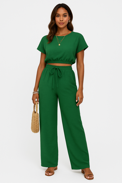 Image of Whitney | Women's Drawstring Wide Leg Two-Piece Set