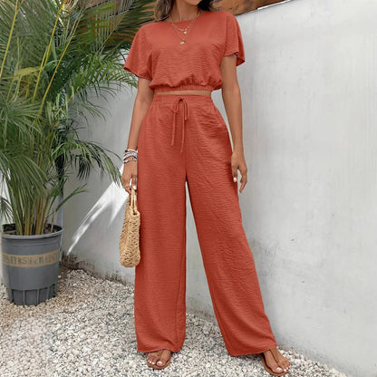 Image of Whitney | Women's Drawstring Wide Leg Two-Piece Set